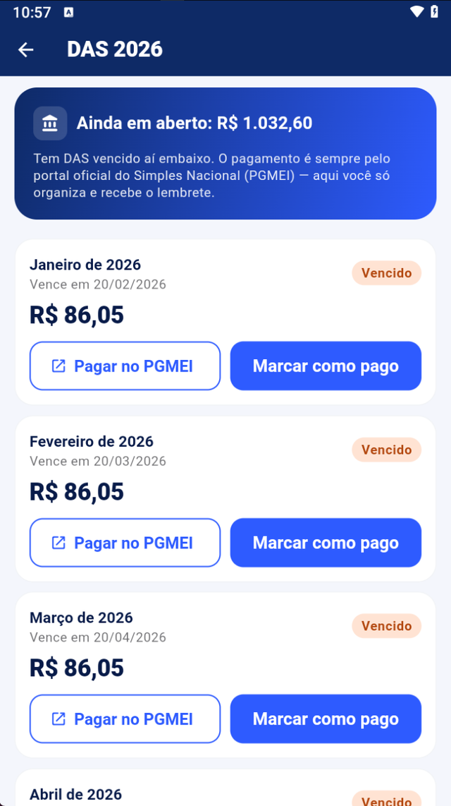 O DAS do ano inteiro, mês a mês