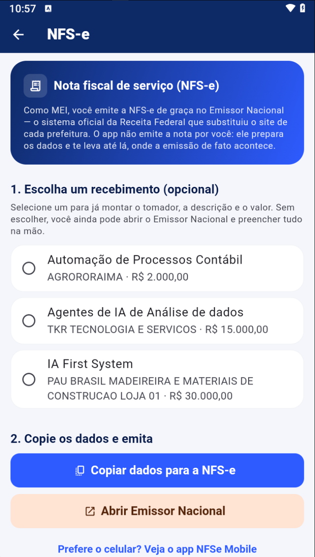 Nota fiscal de serviço sem travar